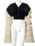Sisterlinda Spring Patchwork Down Puffer Coat Women Jacket Extra Long Sleves Warm Bubble Christmas Cropped Outerwear Lady Outfit