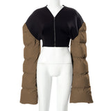 Sisterlinda Spring Patchwork Down Puffer Coat Women Jacket Extra Long Sleves Warm Bubble Christmas Cropped Outerwear Lady Outfit