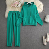 ALPHALMODA New Winter Hooded Sweatshirt Pants 2pcs Set Seasonal Trendy Thickened Warm Fleece Tracksuits Trousers Set Candy Colo