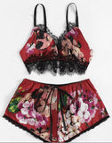 2PCS Women Underwear Sexy Silk Satin Lingerie Pajamas Crop Tops Bra+Shorts Sets Sexy Female V-Neck Sleeveless Nightwear