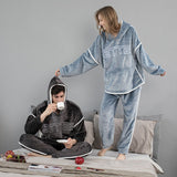 New Hooded Flannel Men's Pajama Pants 2 Pieces/Set Winter Thick Warm Sleepwear For Couples Casual Loose Home Costumes Set