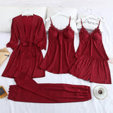 Women Robe Suit Pajamas Nighty&Satin Kimono Bathrobe Gown Nightdress Silky Lace Sleep Set Nightwear Sexy Nightgown