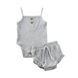 3M-24M 2PCS Summer Newborn Kid Baby Girls Clothes Knitted Crop Tops + Shorts Outfits