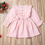 Kids Baby Girl Autumn Dress Ruffles Long Sleeve Solid Cotton Linen Party Casual Dress Clothes