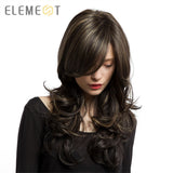 Element Heat Resistant Fiber Long Wavy Wigs with Side Bangs Synthetic Brown Mix Blonde Wigs for White/Black Women