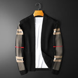 European and American luxury spring and autumn men's classic Plaid knitted cardigan sweater casual large Long Sleeve Jacket