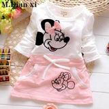 New Hot Fashion Cute Minnie Stitching Dress Pure cotton Long Sleeve Female Baby Cartoon Print Mini Knee