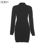 KLALIEN Simple Solid Long Sleeve Turtleneck Sweater Dress