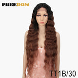 FREEDOM Synthetic Lace Wigs For Black Women 30" Dark Root Blonde Brown Long Deep Wave Wavy Ombre Cosplay Wigs Heat Resistant