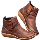 Women Retro Punk Boots Autumn Winter PU Leather Ankle Boots Flat Snow Boots Ladies Short Plush Strap Vintage Botas Mujer