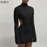 KLALIEN Simple Solid Long Sleeve Turtleneck Sweater Dress
