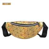 AIREEBAY Holographic Waist Bags Women Silver Fanny Pack Female Belt Bag Black Geometric Waist Packs Laser Chest Phone Pouch