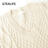 Gtealife Women Vest Simple All-match Style V-neck Knitted Sweater Leisure Student Sleeveless Female Vintage sweater waistcoat