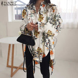 Stylish Solid Shirts Women's Asymmetrical Blouse ZANZEA Casual Lace Up Blusas Female Button Lapel Shirt Oversized Tunic