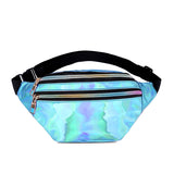 AIREEBAY Holographic Waist Bags Women Silver Fanny Pack Female Belt Bag Black Geometric Waist Packs Laser Chest Phone Pouch