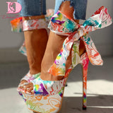 Doratasia  Sexy Shoes Print Super Thin High Heels Shoes Sandals Women Summer Party Platform Ankle-wrap Woman Sandals Female