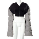 Sisterlinda Spring Patchwork Down Puffer Coat Women Jacket Extra Long Sleves Warm Bubble Christmas Cropped Outerwear Lady Outfit