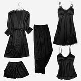 Satin Lace Pajamas Set Women Strap Top Pants Sleepwear Sleep Suit Spring