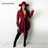ANJAMANOR Fashion Plaid Print Button Up Long Sleeve Shirt Dress Fall Clothes for Women Sexy Casual Short Dresses D30-DD32