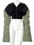 Sisterlinda Spring Patchwork Down Puffer Coat Women Jacket Extra Long Sleves Warm Bubble Christmas Cropped Outerwear Lady Outfit