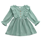 Kids Baby Girl Autumn Dress Ruffles Long Sleeve Solid Cotton Linen Party Casual Dress Clothes