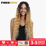 FREEDOM Synthetic Lace Wigs For Black Women 30" Dark Root Blonde Brown Long Deep Wave Wavy Ombre Cosplay Wigs Heat Resistant