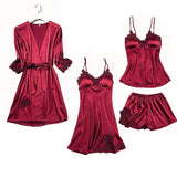 Satin Lace Pajamas Set Women Strap Top Pants Sleepwear Sleep Suit Spring