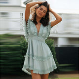 WildPinky Sexy V-Neck Tassel Women Summer Cotton Batwing Sleeve Sundress Lace Tie Up Beach Ladies Ruffle Mini Dress Vestido