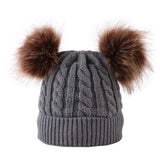 Children Winter Infant Newborn Kids Baby Wool Knitted Hat Cap Beanie With Two Double Pom Pom Beanie For Cute Boys Girl 1-3Years