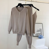 Autumn Knitted sweater suit casual new product temperament chain vest knitted jacket + elastic pants three-piece sets TZ423