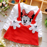 New Hot Fashion Cute Minnie Stitching Dress Pure cotton Long Sleeve Female Baby Cartoon Print Mini Knee