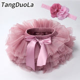 Baby girl tutu skirt 2pcs tulle lace bloomers Newborn infant outfits  Mauv headband flower set Baby mesh bloomer