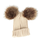 Children Winter Infant Newborn Kids Baby Wool Knitted Hat Cap Beanie With Two Double Pom Pom Beanie For Cute Boys Girl 1-3Years