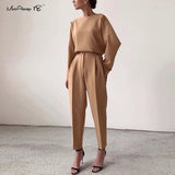 Mnealways18 Vintage Zipper Khaki Trousers Women High Waist Office Pants