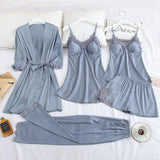 Women Robe Suit Pajamas Nighty&Satin Kimono Bathrobe Gown Nightdress Silky Lace Sleep Set Nightwear Sexy Nightgown