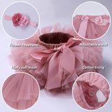 Baby girl tutu skirt 2pcs tulle lace bloomers Newborn infant outfits  Mauv headband flower set Baby mesh bloomer