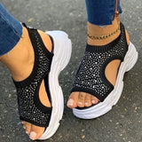 Women's Crystal Bling Wedge Comfortable Breathable Comfy Ladies Slip-on Sandal