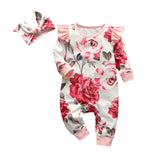 2Pcs Baby Girls Romper Cartoon Rabbit Pattern Cotton Long Sleeve Jumpsuit+Headband Outfits Set Newborn Infant Clothes
