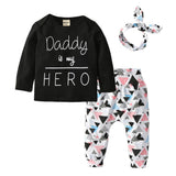 Summer Newborn Infant Baby Girl Clothes Daddy is my Hero Short Sleeve T-shirt Tops+Pants+Headband Toddler Outfits Set