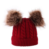 Children Winter Infant Newborn Kids Baby Wool Knitted Hat Cap Beanie With Two Double Pom Pom Beanie For Cute Boys Girl 1-3Years