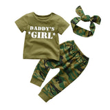 Summer Newborn Infant Baby Girl Clothes Daddy is my Hero Short Sleeve T-shirt Tops+Pants+Headband Toddler Outfits Set