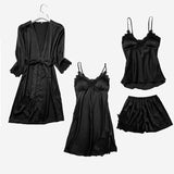 Satin Lace Pajamas Set Women Strap Top Pants Sleepwear Sleep Suit Spring