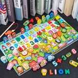 Montessori Educational Wooden Toys Seven in one Number Plate Preschool Children's Fishing Puzzle Baby Early Education Math Toys