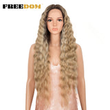 FREEDOM Synthetic Lace Wigs For Black Women 30" Dark Root Blonde Brown Long Deep Wave Wavy Ombre Cosplay Wigs Heat Resistant