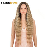 FREEDOM Synthetic Lace Wigs For Black Women 30" Dark Root Blonde Brown Long Deep Wave Wavy Ombre Cosplay Wigs Heat Resistant