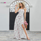 Ever-Pretty Elegant Long A-Line Off Shoulder Floral Print Chiffon
