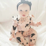 2Pcs Baby Girls Romper Cartoon Rabbit Pattern Cotton Long Sleeve Jumpsuit+Headband Outfits Set Newborn Infant Clothes