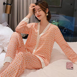 Pajamas Suit Women Satin Print Nightwear Casual 2PCS Pyjamas Set Sleepwear