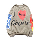 Kanye West Graffiti Letter Print Plus Velvet Sweatshirt Men Harajuku Fleece Hoodie Hip Hop Stranger Things Hooded Hoodies