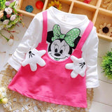 New Hot Fashion Cute Minnie Stitching Dress Pure cotton Long Sleeve Female Baby Cartoon Print Mini Knee